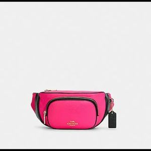 Coach Women Fluorescent Pink/Black Colorblock Leather Court Belt Bag NWOT